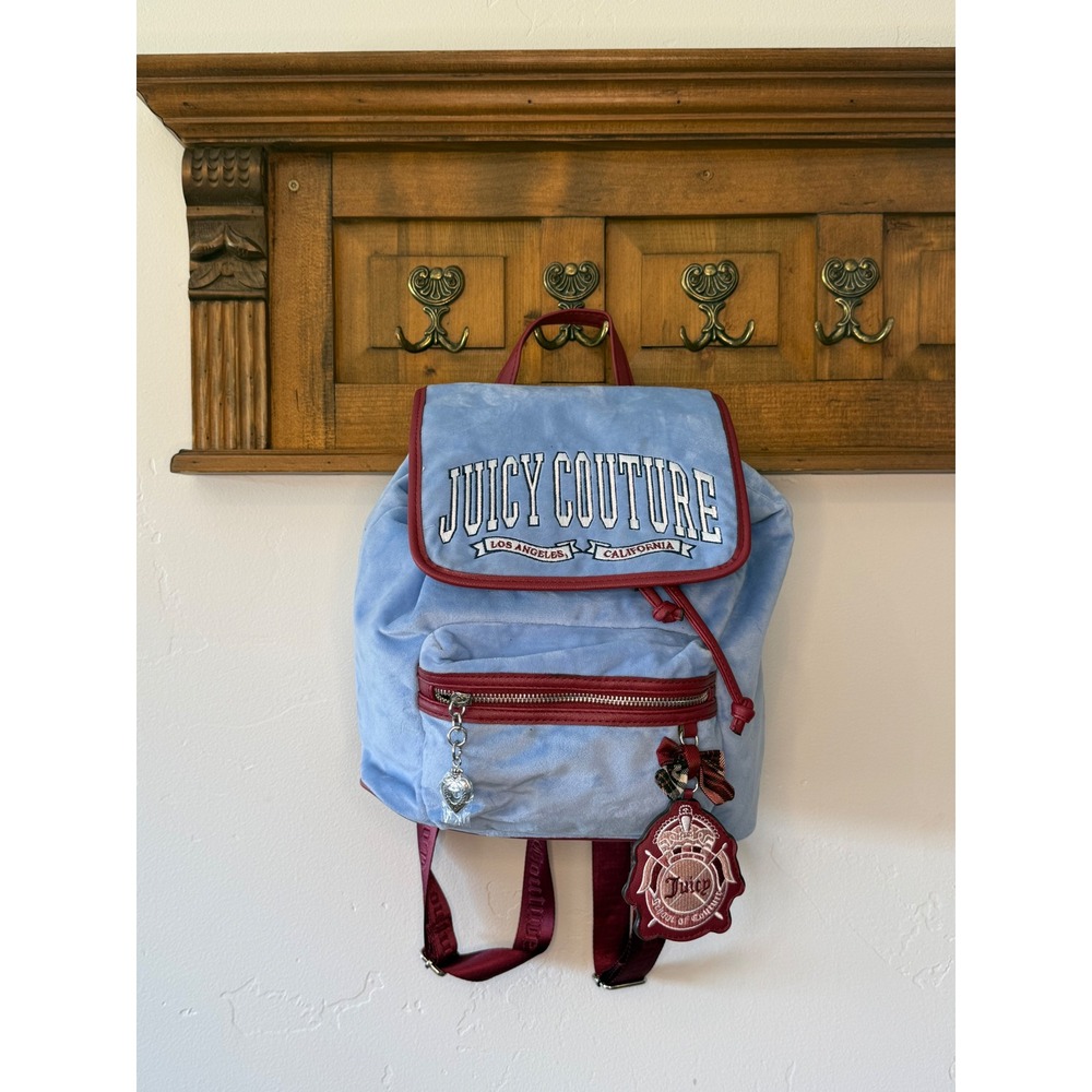 Juicy Couture Bel Air Blue Couture University Velour Backpack NWT